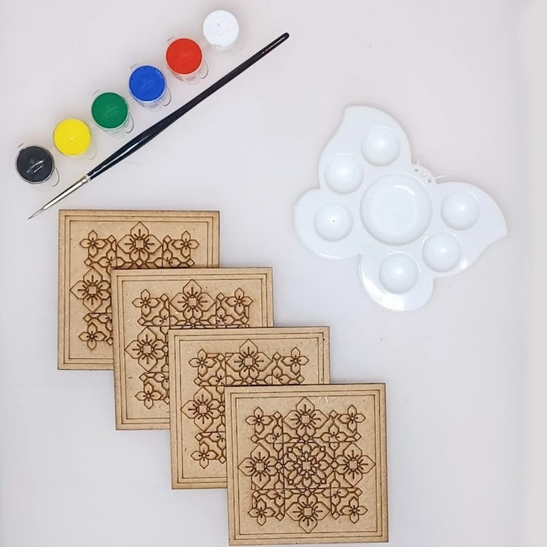 DIY Round Rangoli Coasters - Set of 4