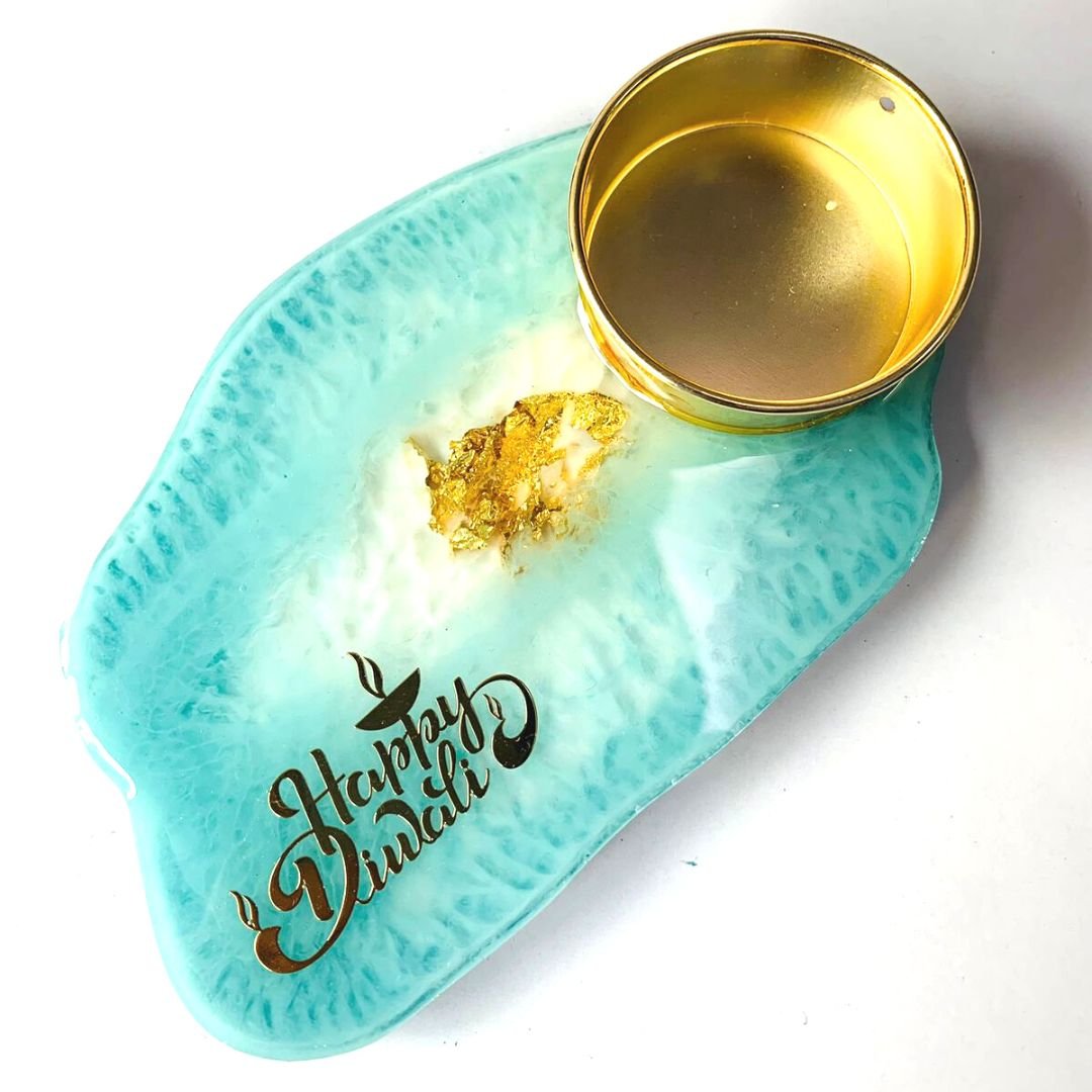 Resin art diya - blue