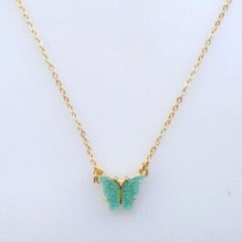 Green Shimmer Butterfly Charm with Gold Chain