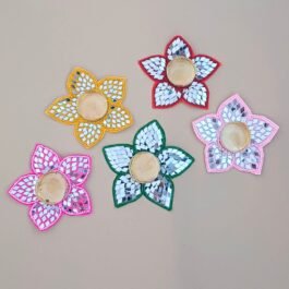 Floral Mirror-Work Tealight Diya