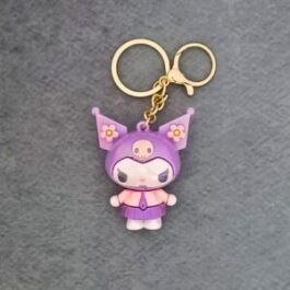Kuromi Keychain with Bow Detail in Soft Matte Pearl Finish
