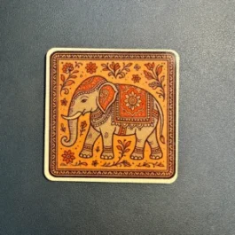 Royal Elephant Madhubani Wooden Coaster Set
