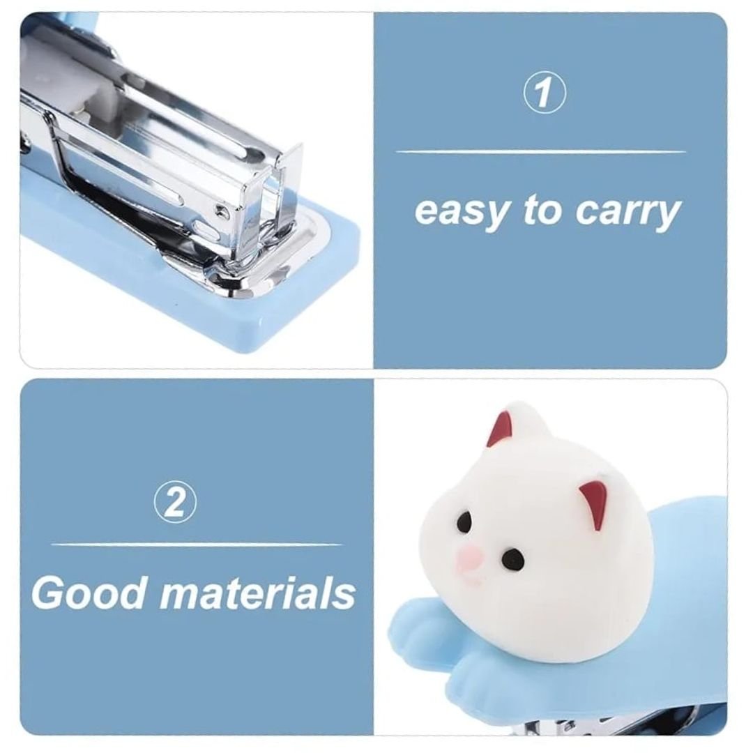 Cute Silicone Cat Stapler – Mini Blue Desk Stapler for Kids & Office - Image 8