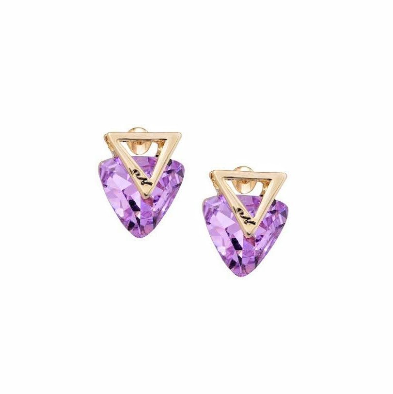 Violet Crystal Studs in Gold TriGem Geometric Design