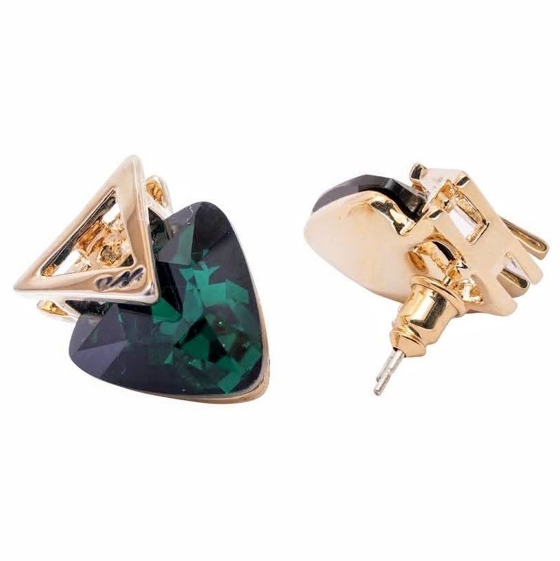 Violet Crystal Studs in Gold TriGem Geometric Design - Image 3