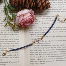Vegan Leather Evil Eye Bracelet in Blue with Gold Clasp