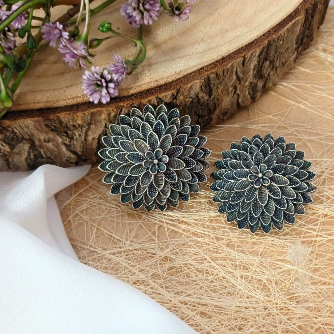 Dahlia Silver Toned Stud Earrings - Image 2