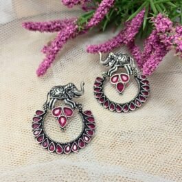 Gauri Elephant Earrings: Rani Pink