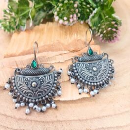 Riya Green Stone Semi Circle Earrings