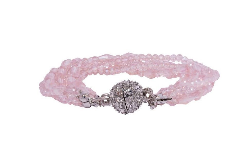 Blush Crystal Elegance Bracelet with Multi-Strand Pink Beads