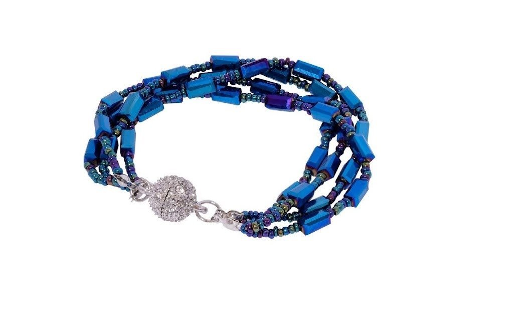 Ocean Mirage Beaded Bracelet with Multistrand Glass & Metallic Finish